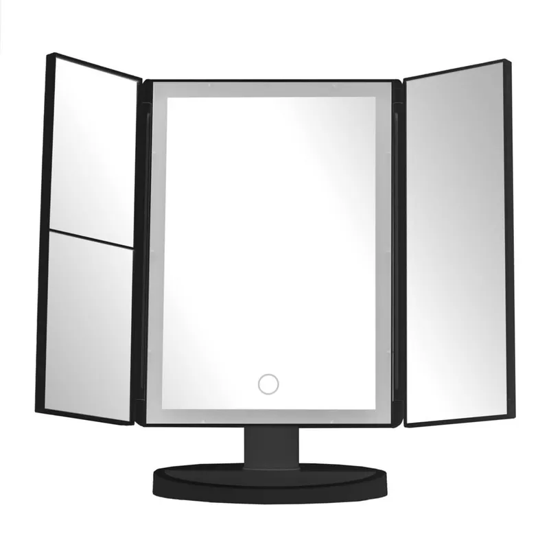 Orsina Unisex 180 Degree Rotatable Tri Fold White Table Mirror, TriFold Design Table Mirror, Versatile Small Table Mirror in Black Black female