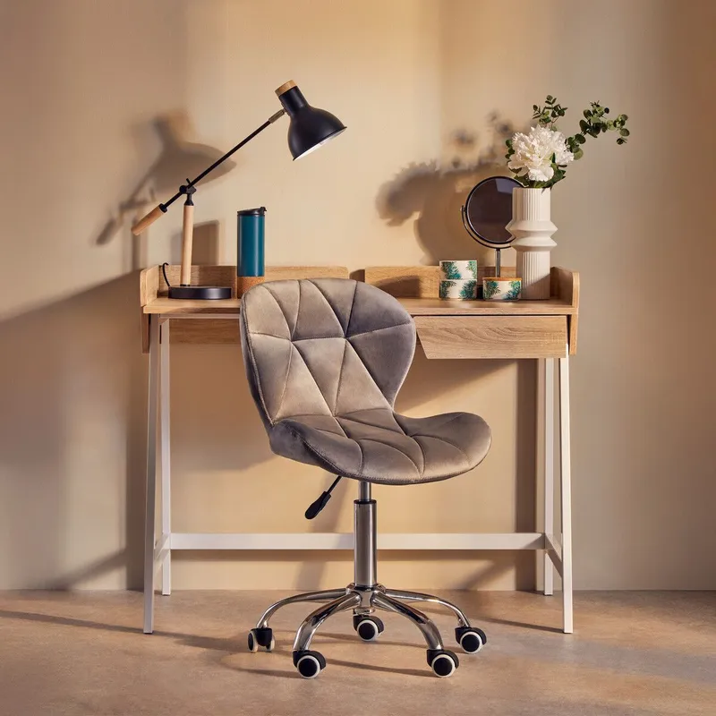 Premier Housewares - Grey Velvet Quilted Home Office Chair