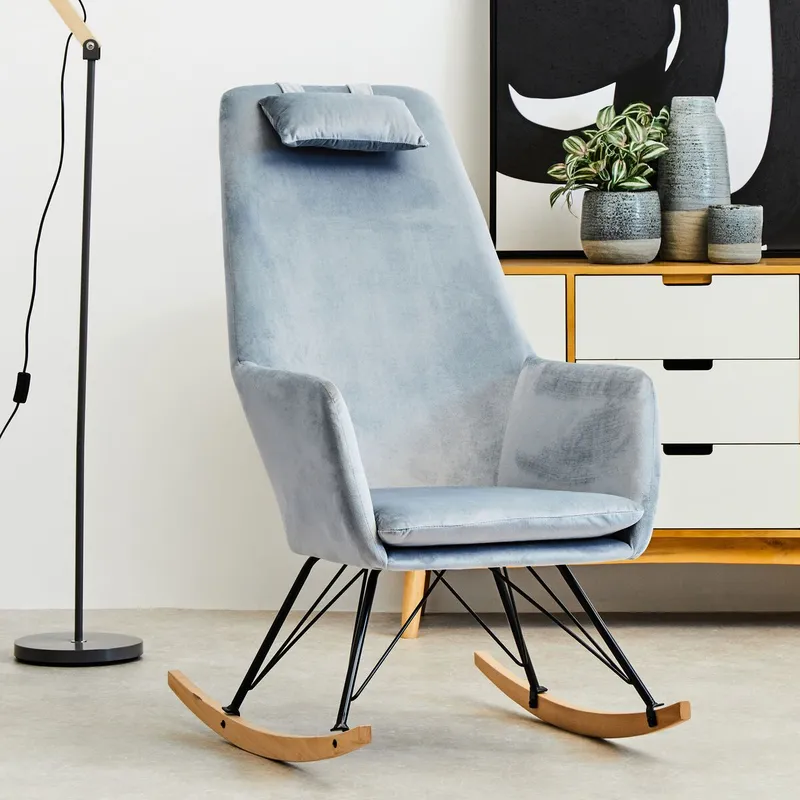 Orsina Velvet Rocking Chair, Versatile Velvet Accent Chair, High-Back & Comfy Armchair in Blue Blue