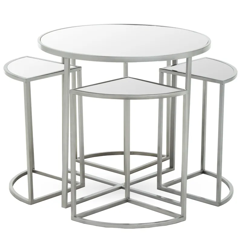 Orsina Versatile Design 5Pc Silver Finish Iron Tables, Industrial Design Bedroom Table, Everyday Use Lounge Table Silver