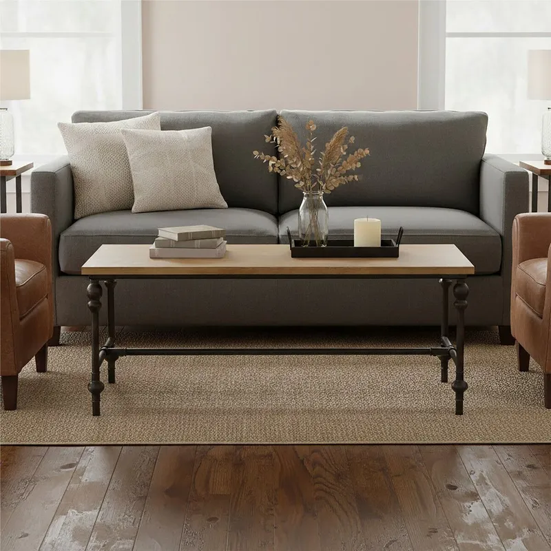 Orsina Wood Top Coffee Table, Industrial Style Coffee table, Rectangular Coffee Table, Wood Top Metal Coffee Table in Natural Natural