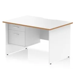 Oslo 1200x800 Scalloped Desk White Wood Edge White Panel End 2D Ped