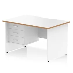 Oslo 1200x800 Scalloped Desk White Wood Edge White Panel End 3D Ped