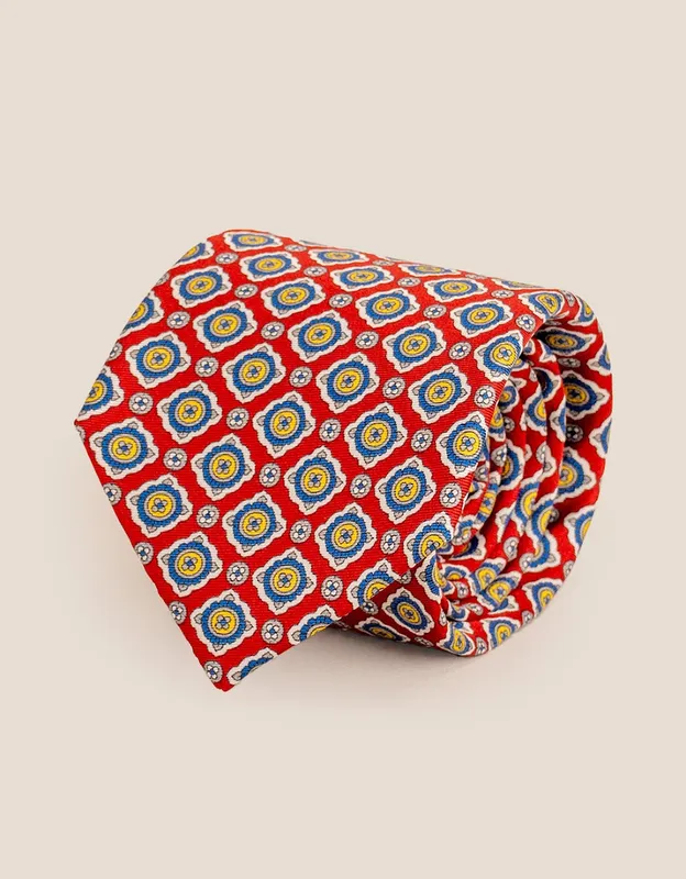 Oswin Hyde Men's Red Geometric Pattern Silk Tie