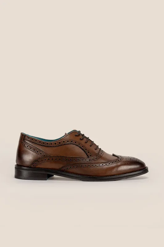 Oswin Hyde Men's Stokes Leather Oxford Brogues in Dark Brown Size: 9 Dark Brown 9