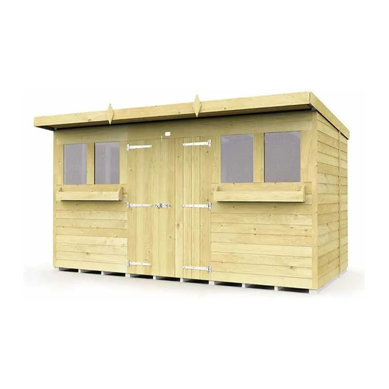 Buttercup Farm 12 x 6 Feet Pent Summer Shed - Wood - L178 x W358 x H201 cm in Brown Brown