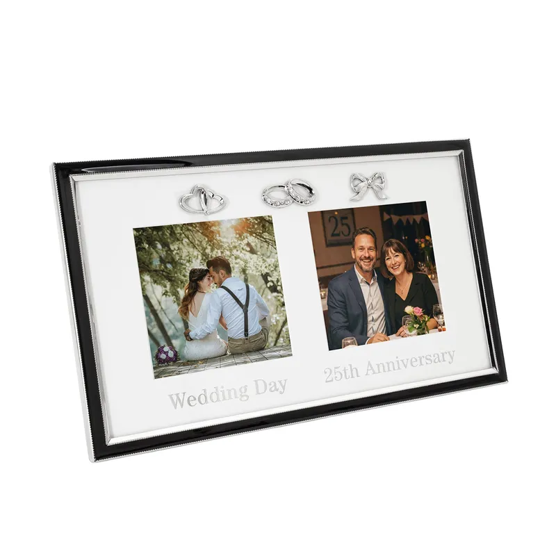 Happy Homewares 25th Anniversary & Wedding Frame with Silver & Black Icons Silver