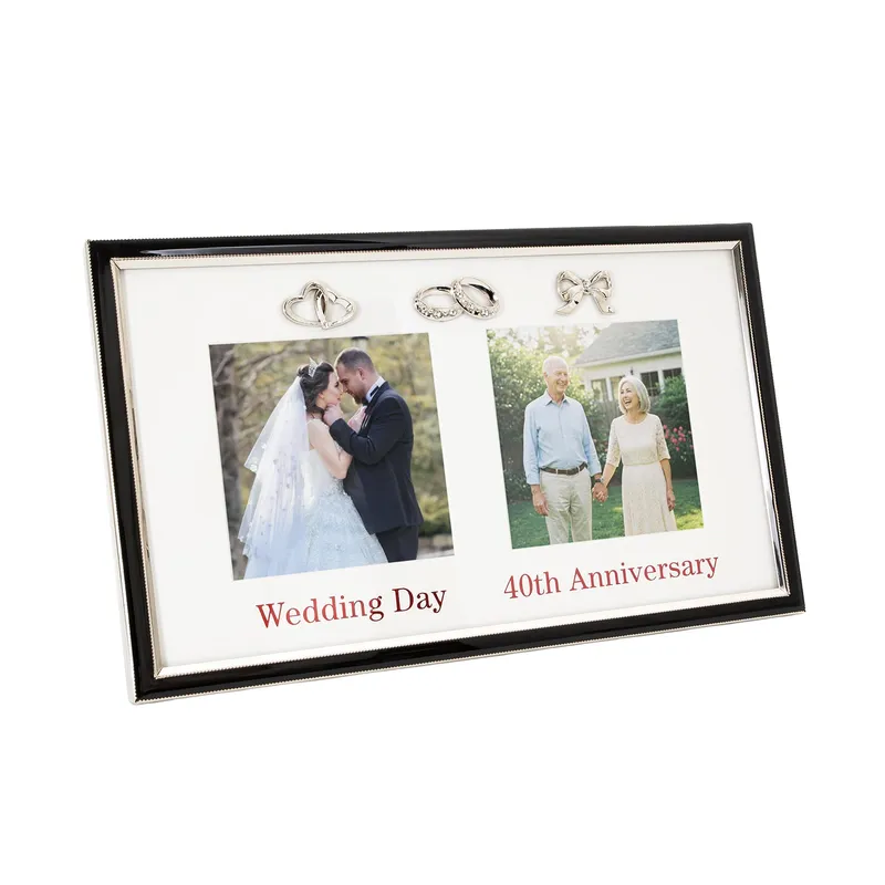 Happy Homewares 40th Anniversary & Wedding Frame with Silver & Black Icons Silver