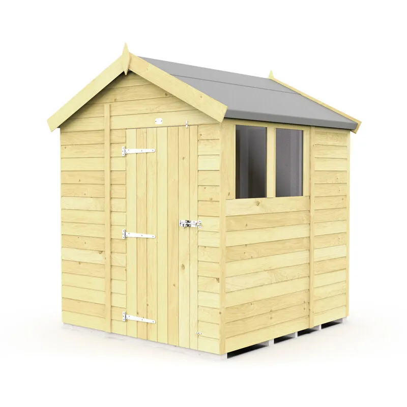 Buttercup Farm 7 x 7 Feet Apex Shed - Single Door W/ Windows - L214 x W214 x H217 cm in Brown Brown