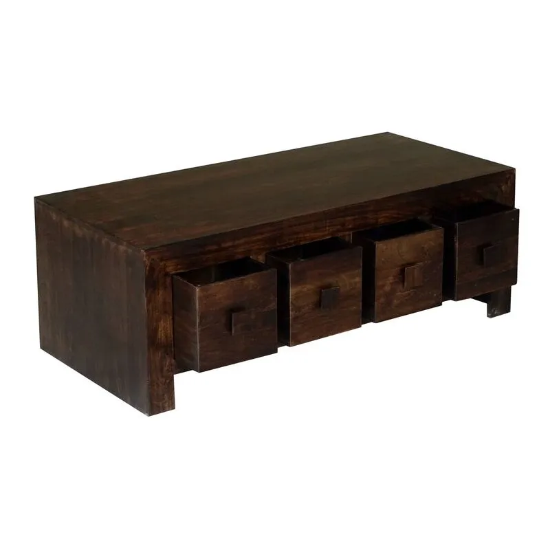 Jaipur Furniture Ltd 8 Draw Coffee Table - Mango Wood - L55 x W118 x H40 cm - Dark Finish in Brown Brown