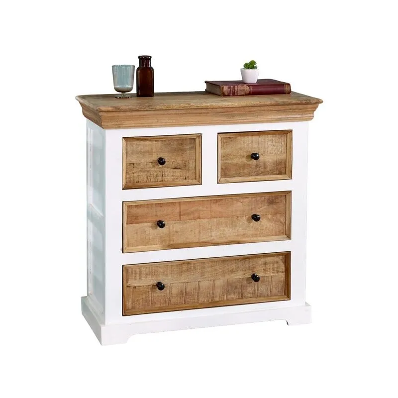 Indian Hub Alfie 4 Chest of Drawers - Mango Wood - L35 x W80 x H80 cm in Brown Brown