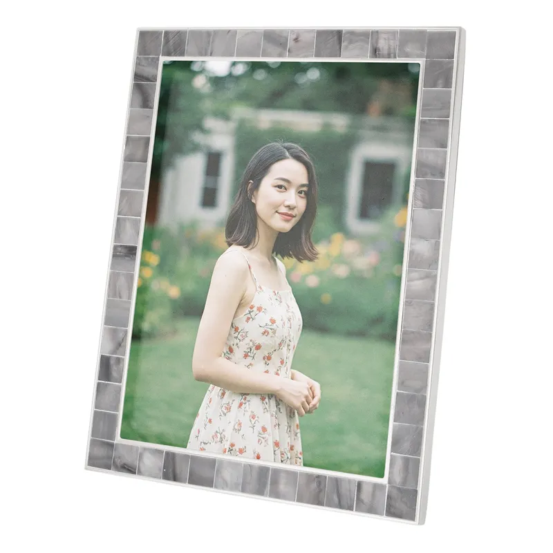 Happy Homewares Beautiful Grey Mother of Pearl 5 x 7 Picture Frame with Nickel Trim Grey