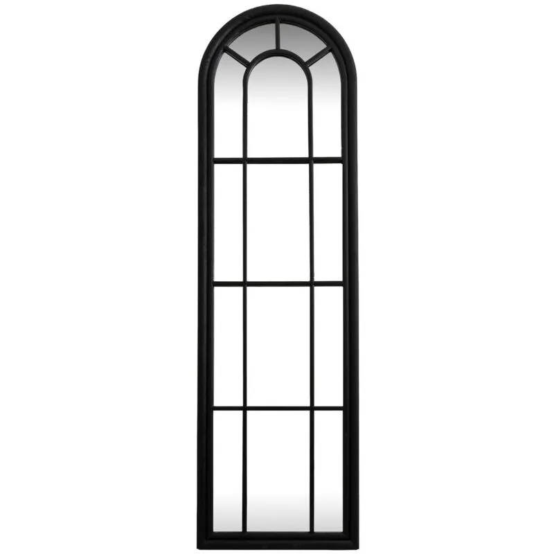 Black Wood Tall Arched Window Mirror - Glass - L3 x W50 x H170 cm - Black