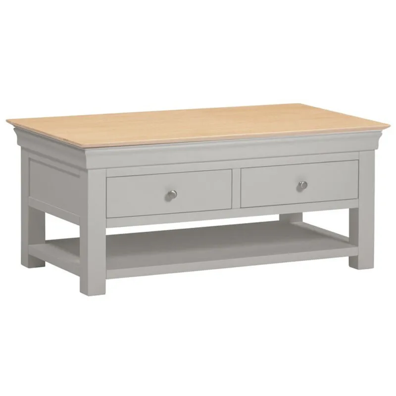 Seconique Bordeaux 2 Drawer Coffee Table (Fully Assembled) in Light Grey Light Grey