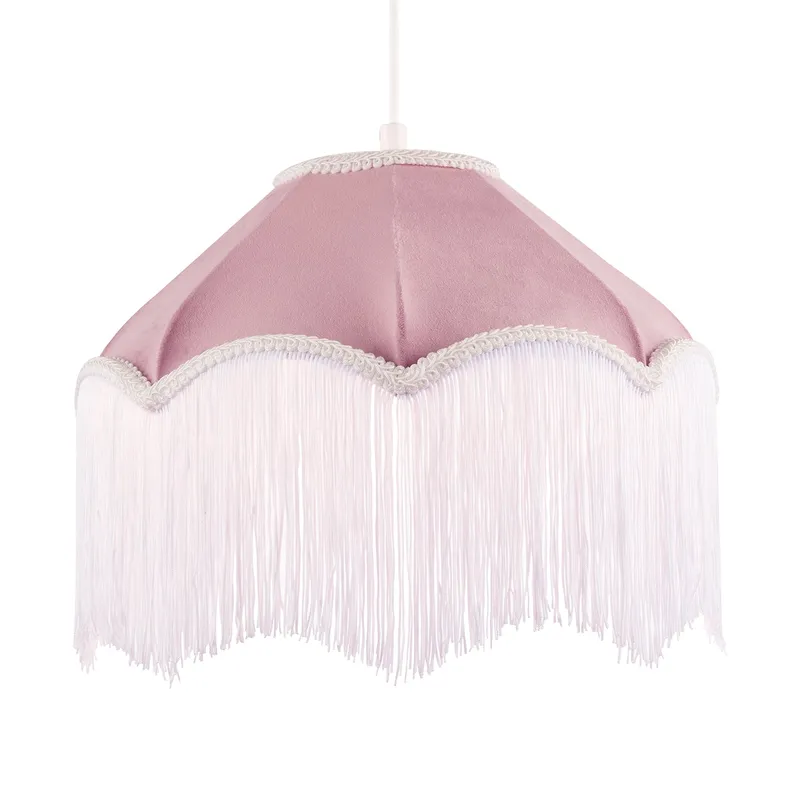 Happy Homewares Classic Chic Victorian Shape Pendant Light Shade in Blush Pink Velvet Pink