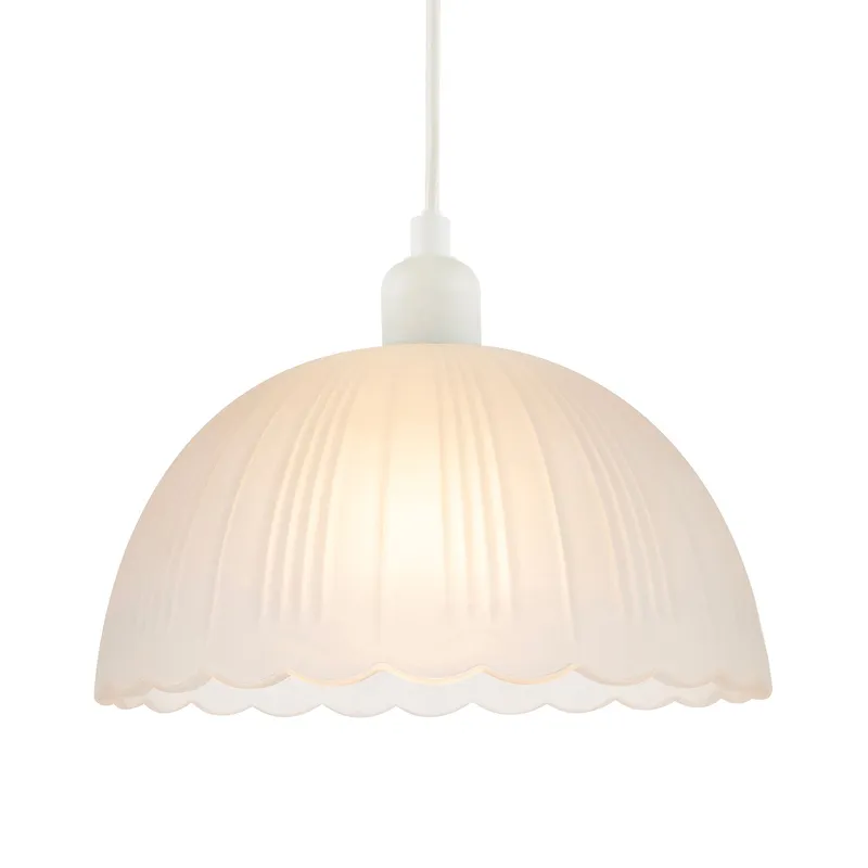 Happy Homewares Classic Frosted White Pendant Shade with Fluted Edge & Etched Lines White