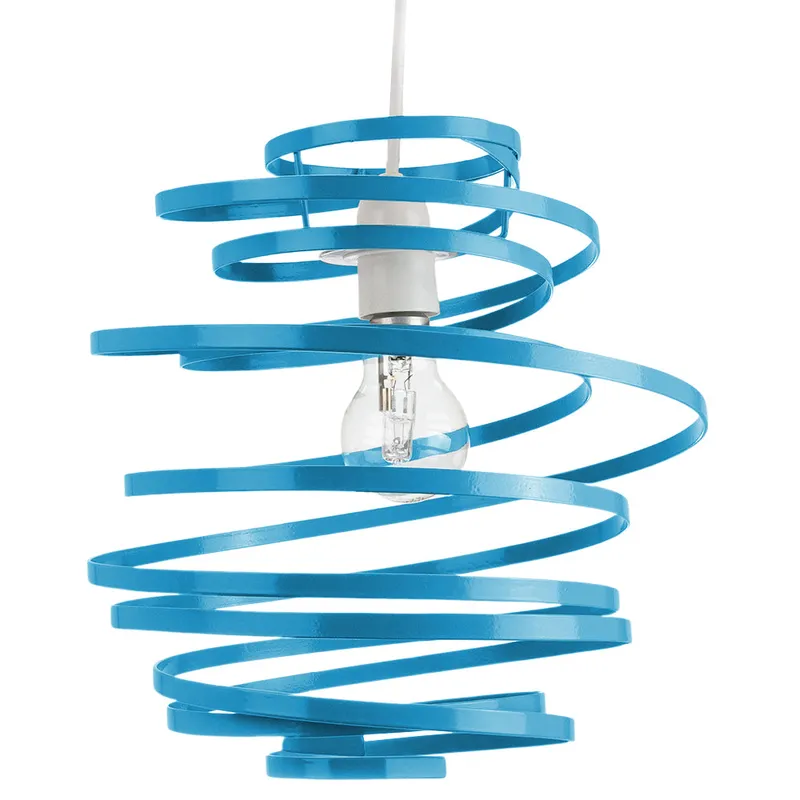 Happy Homewares Gloss Metal Double Ribbon Spiral Swirl Ceiling Light Pendant in Teal Teal