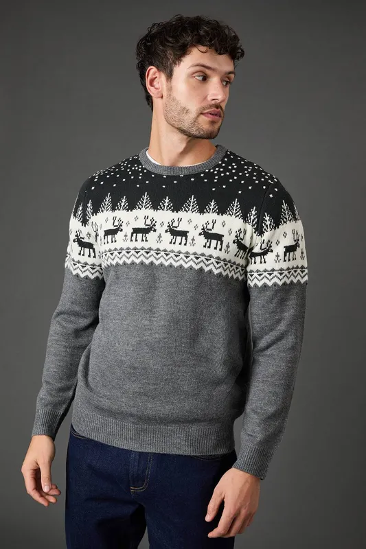 Debenhams Men's Dark Grey Festive Knitted Christmas Jumper Size: XL - Dark Grey - Size: XL