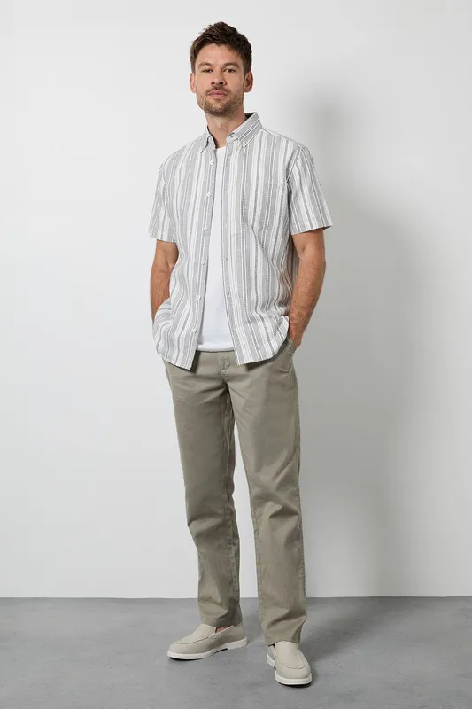 Debenhams Men's Khaki Cotton Linen Blend Chino Trousers Size: 36S - Khaki