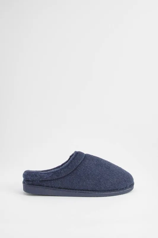 Debenhams Men's Navy Faux Fur Lined Mule Slippers Size: 12 - Navy