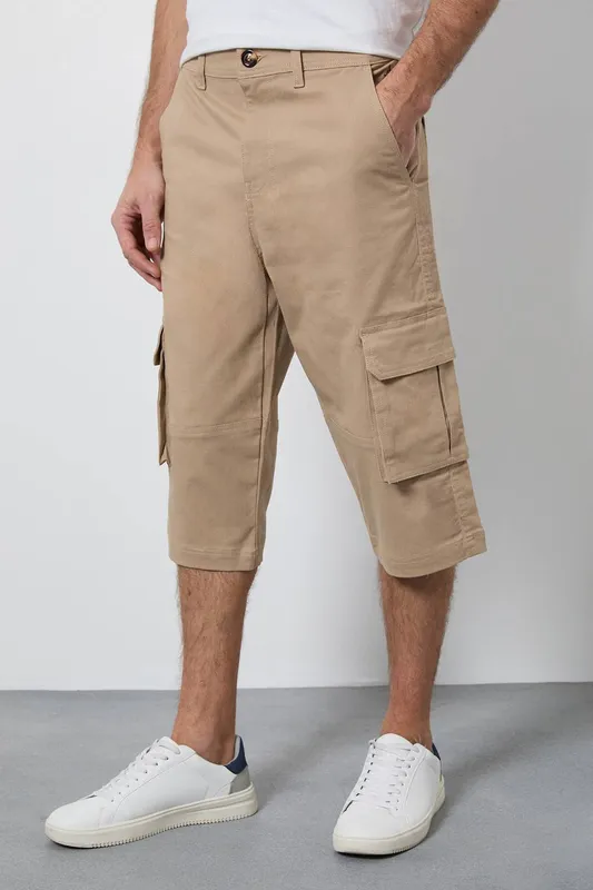 Maine Men's Stone 3/4 Cotton Cargo Shorts Size: 38 Stone