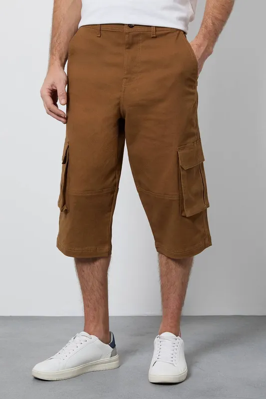 Debenhams Men's Tobacco 3/4 Cotton Cargo Short Size: 38 - Tobacco