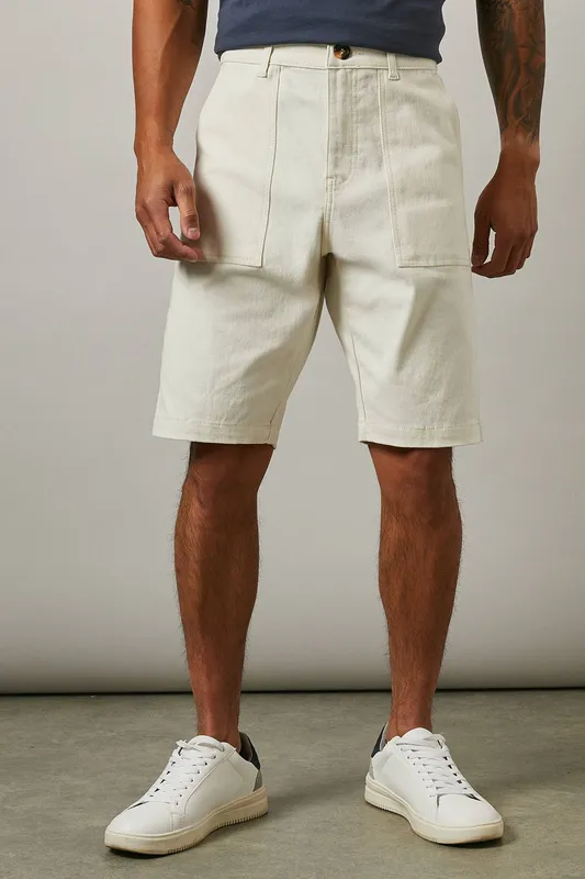 Debenhams Men's Off White Cotton Casual Shorts Size: 44 - Off White