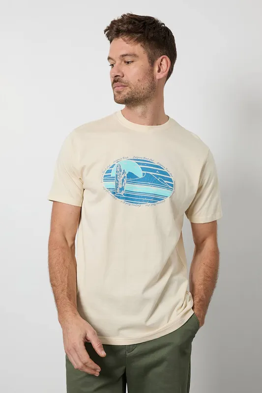 Debenhams Men's Yellow California Beach Printed T-Shirt Size: XL - Yellow