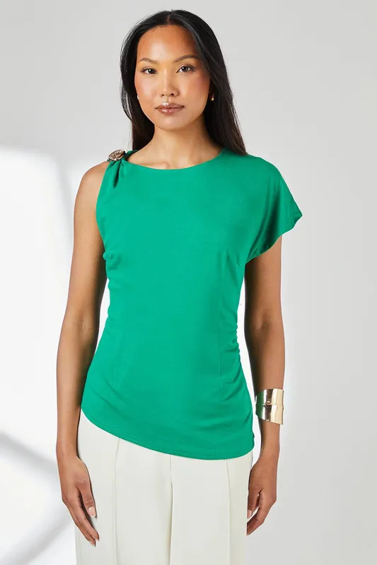 Debenhams Women's Asymmetric Trim Detail Jersey Top in Green Size: 16 - Green