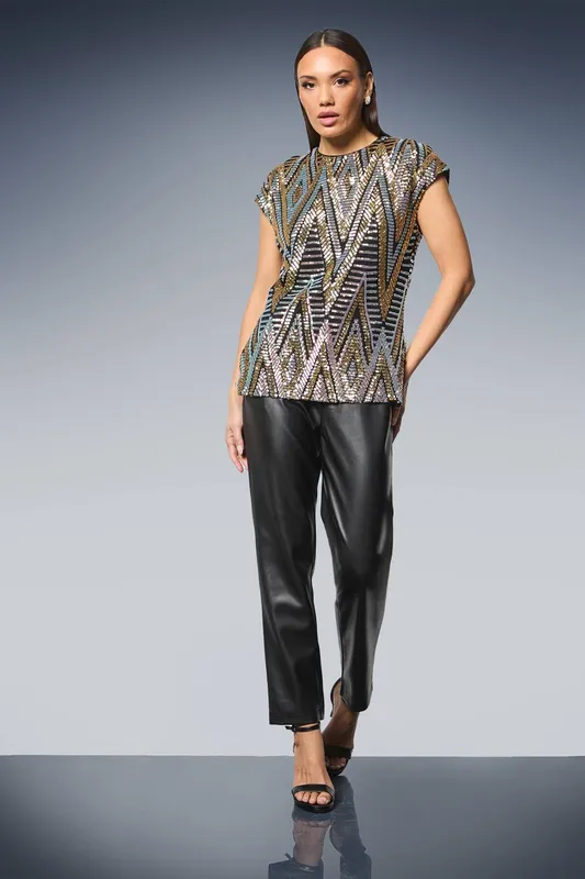 Debenhams Women's Black Multi Sequin T-Shirt Size: 12 - Black - Size: 12