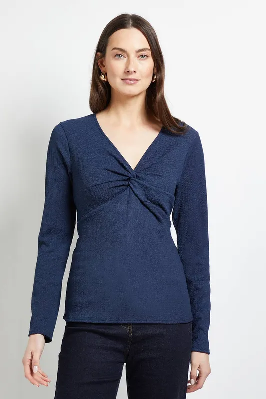 Debenhams Women's Crinkle Jersey Twist Front Top in Navy Size: 20 - Navy