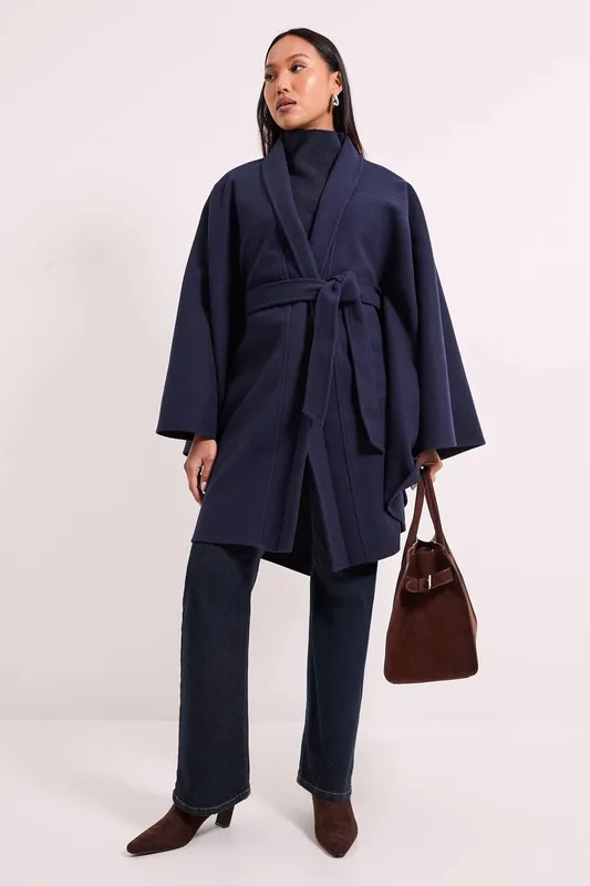 Debenhams Women's Double Faced Belted Cape Coat in Navy Size: 10 - Navy - Size: 10