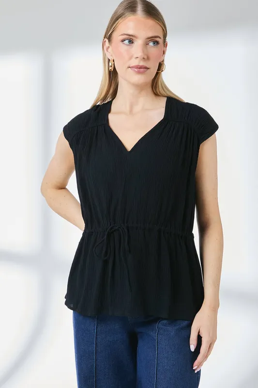 Debenhams Women's Drawstring Waist Sleeveless Top in Black Size: 10 - Black - Size: 10