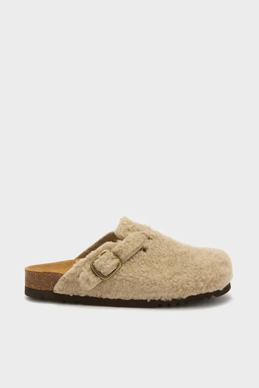 Debenhams Women's Fae Faux Shearling Clog Taupe Size: 39 - Taupe