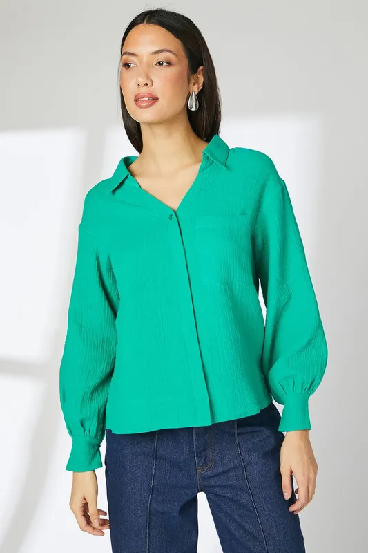 Debenhams Women's Gauze Collared Shirt in Green Size: 12 Green female