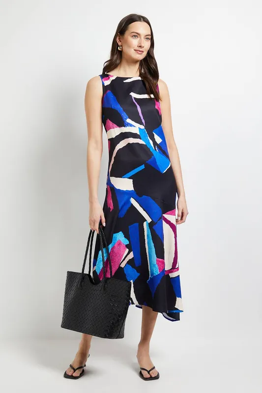 Principles Women's Geo Drop Waist Midi Dress in Mono Size: 18 Mono