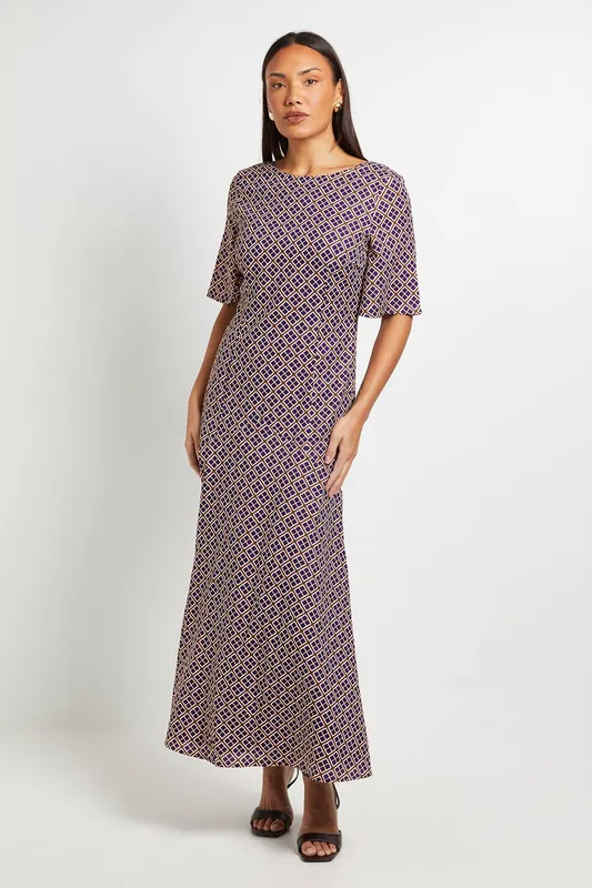 Debenhams Women's Geo Maxi Dress in Blue Size: 16 - Blue - Size: 16