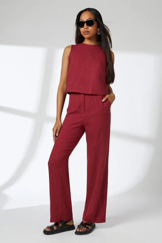 Debenhams Women's Linen Blend Cropped Top in Red Size: 18 - Red - Size: 18