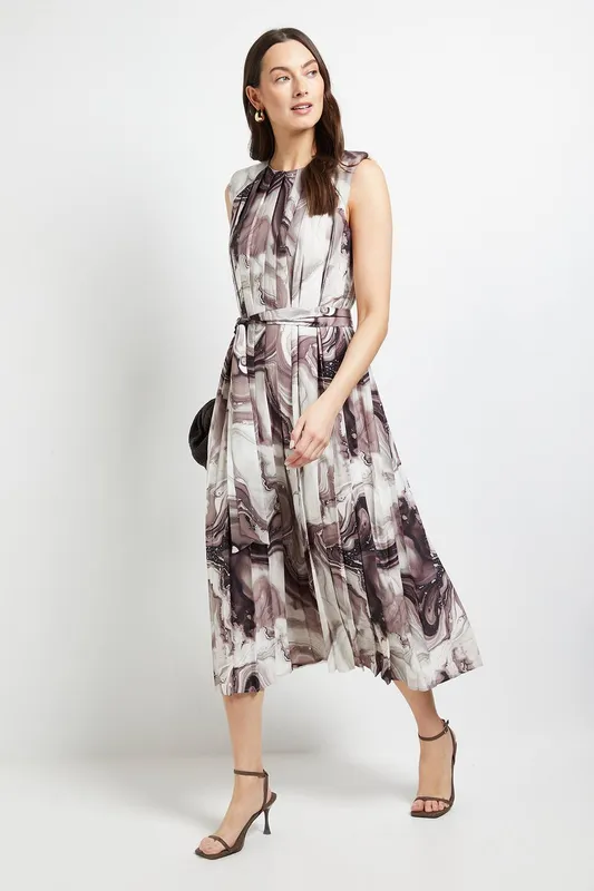 Debenhams Women's Marble Print Pleated Midi Dress in Mono Size: 10 - Mono