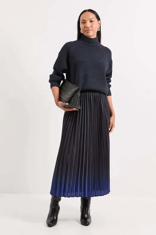 Debenhams Women's Ombre Print Pleated Midi Skirt in Navy Size: 16 - Navy