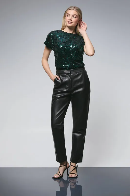 Debenhams Women's Pattern Sequin Detail Top in Forest Size: 18 - Forest - Size: 18