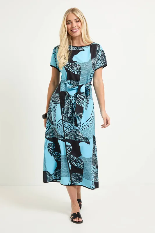 Debenhams Women's Petite Geo Wrap Midi Dress in Blue Size: 10 Blue female