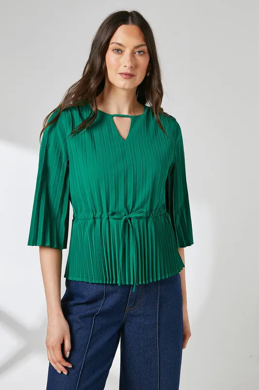 Debenhams Women's Pleated Drawstring Waist Crepe Top in Bright Green Size: 16 - Bright Green - Size: 16