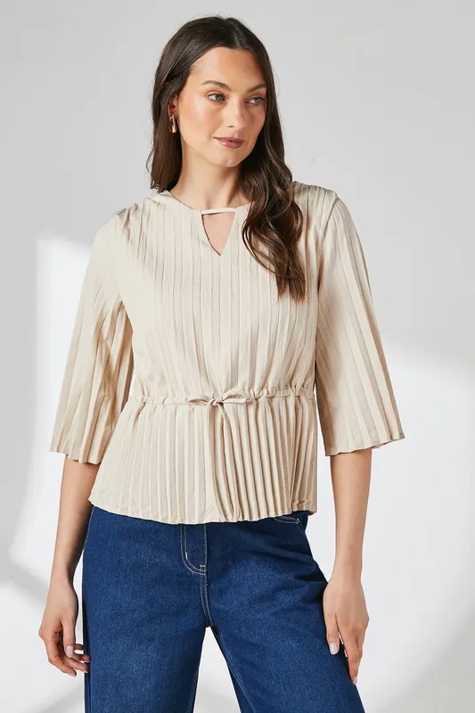 Debenhams Women's Pleated Drawstring Waist Crepe Top in Nude Size: 16 Nude 16 female