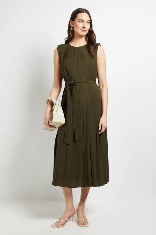 Debenhams Women's Pleated Midi Dress in Olive Size: 16 - Olive - Size: 16