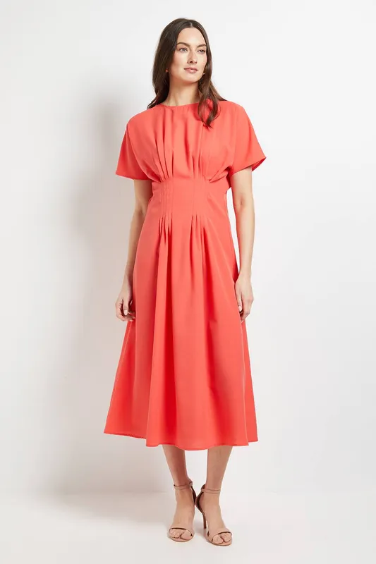 Principles Women's Pleated Waist Detail Dress in Coral Size: 16 Coral