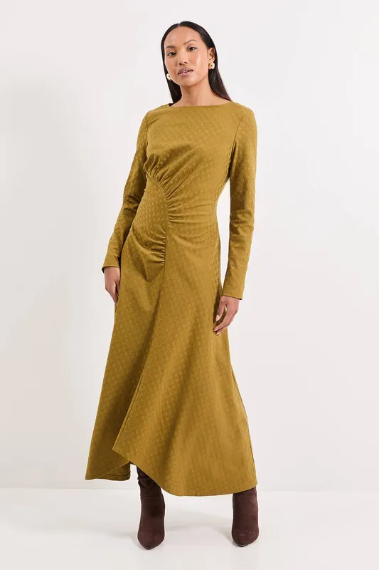 Debenhams Women's Ponte Ruched Maxi Dress in Olive Size: 16 Olive female