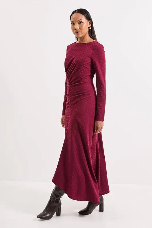 Debenhams Women's Ponte Ruched Maxi Dress in Wine Size: 18 Wine female