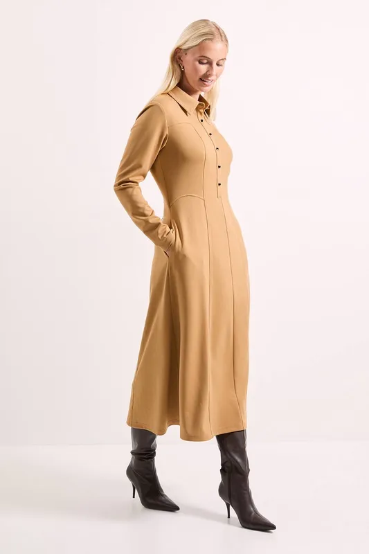 Debenhams Women's Ponte Seam Detail Midi Dress in Camel Size: 10 - Camel