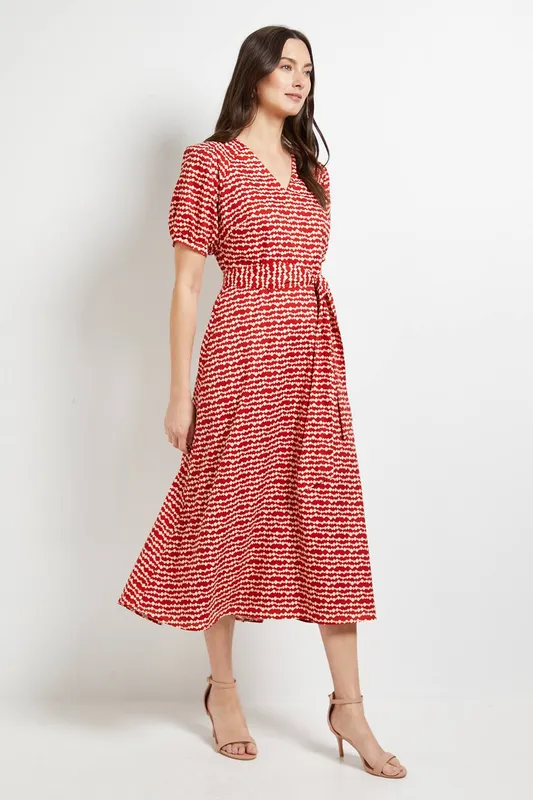 Debenhams Women's Printed Puff Sleeve Midi Dress in Rust Size: 20 - Rust